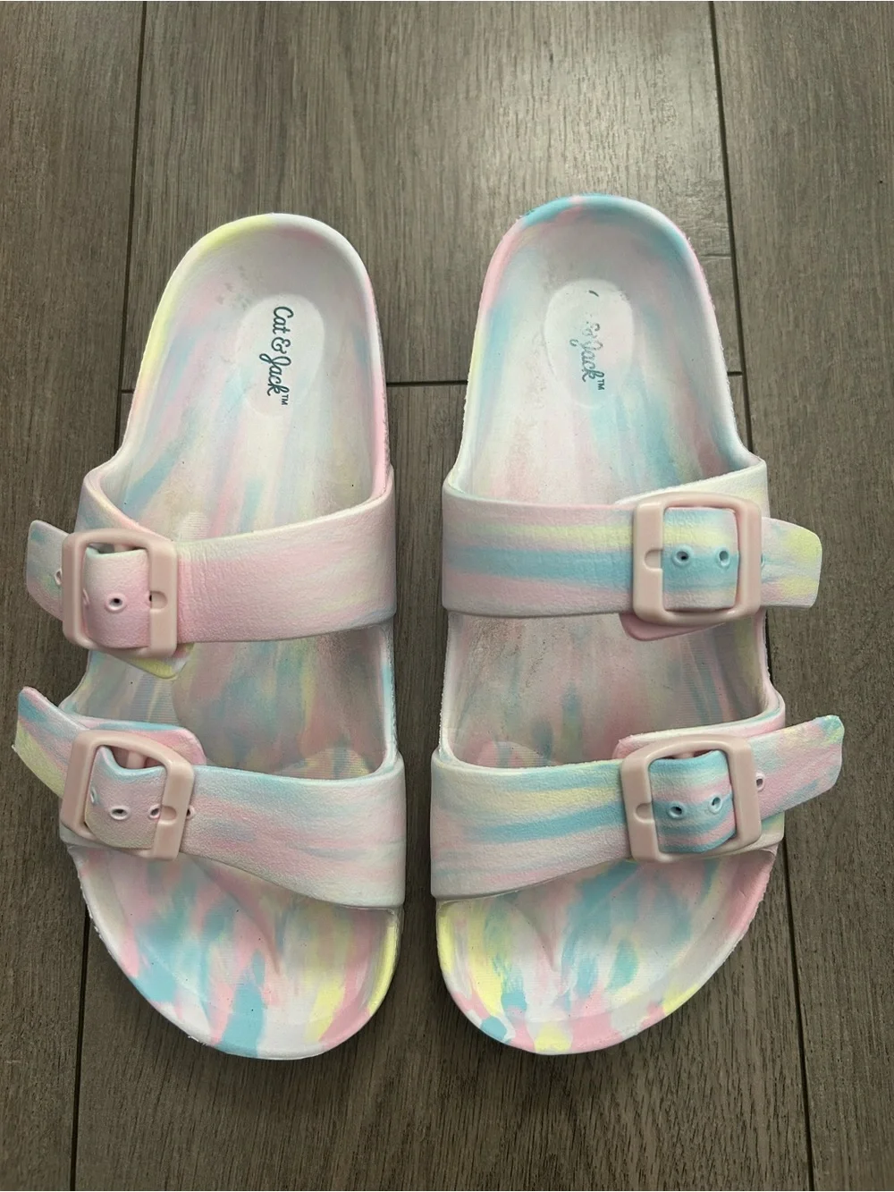 Cat & Jack Kids' Noa Sandals featuring a pastel tie-dye pattern - Size: 2 youth